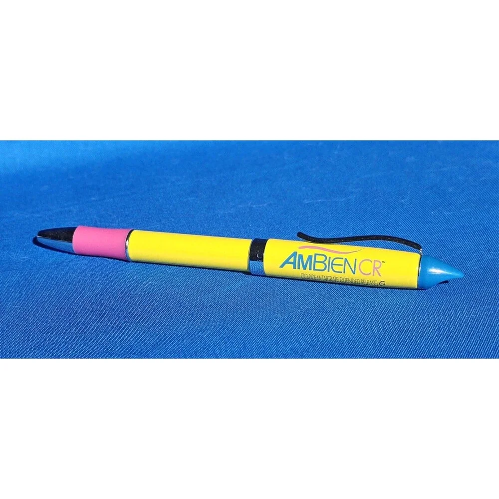 New Drug Rep AMBIEN CR Heavy Metal Collectible Pharmaceutical Ink Pen HTF Yellow